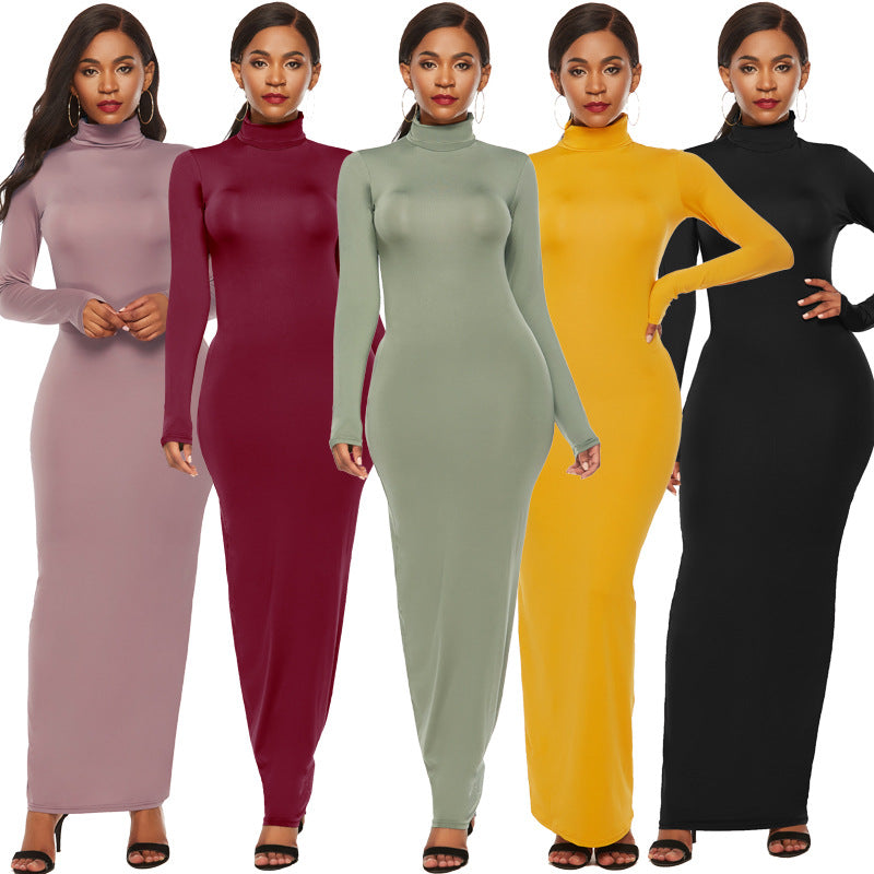 Women's Long Sleeve Stretch Slim Fit Turtleneck Dress