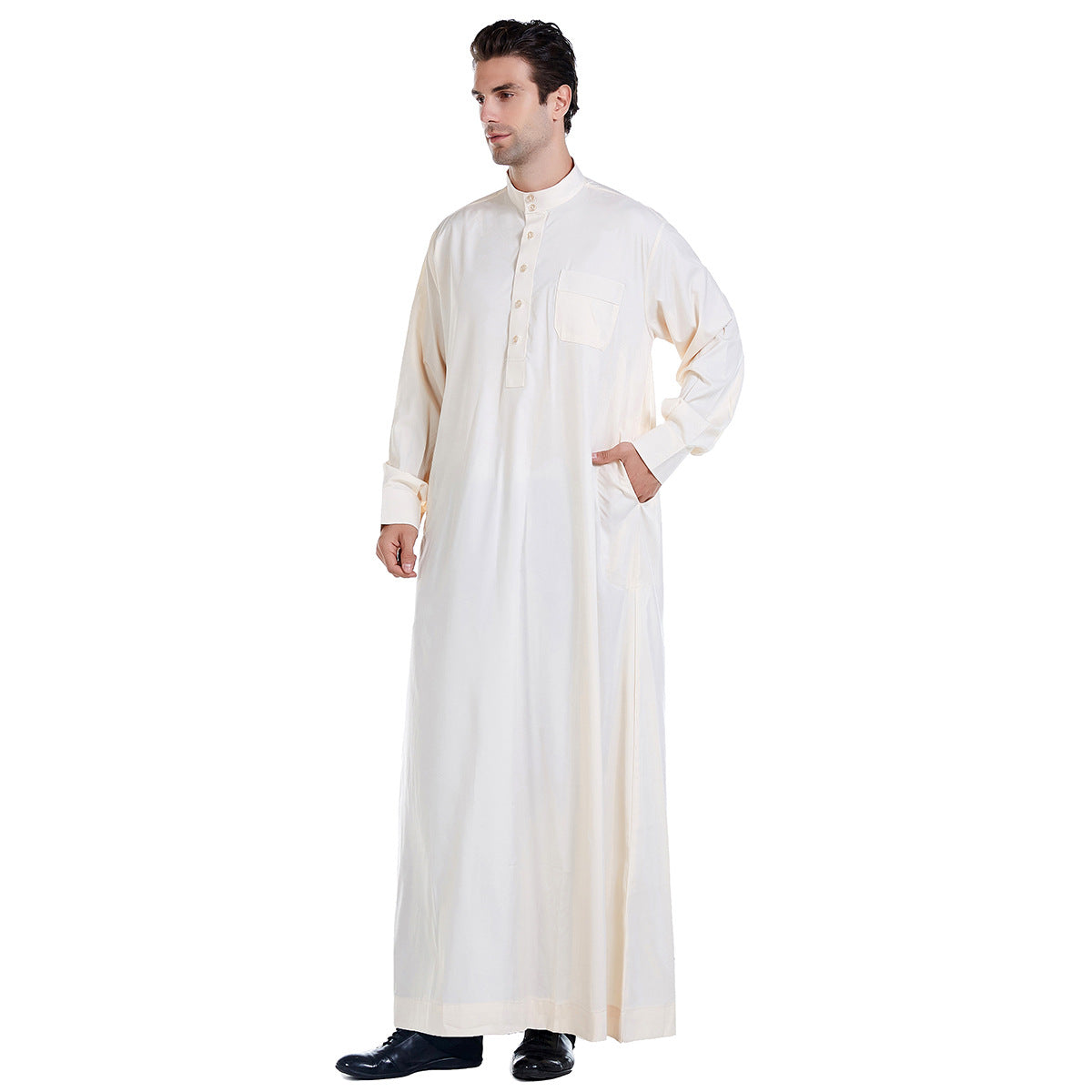 Men's Solid Color Stand-up Collar Thobe