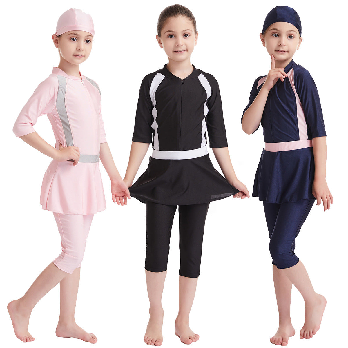 Kids Girls Three-piece Modest Swimsuit