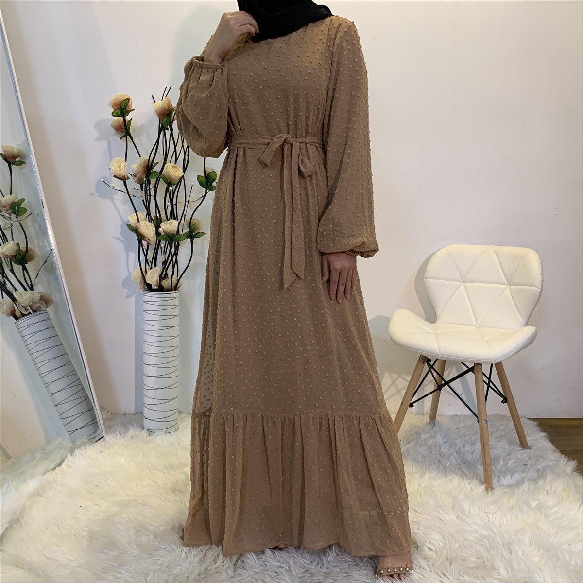 Women's Patchwork Long-sleeved Modest Dress