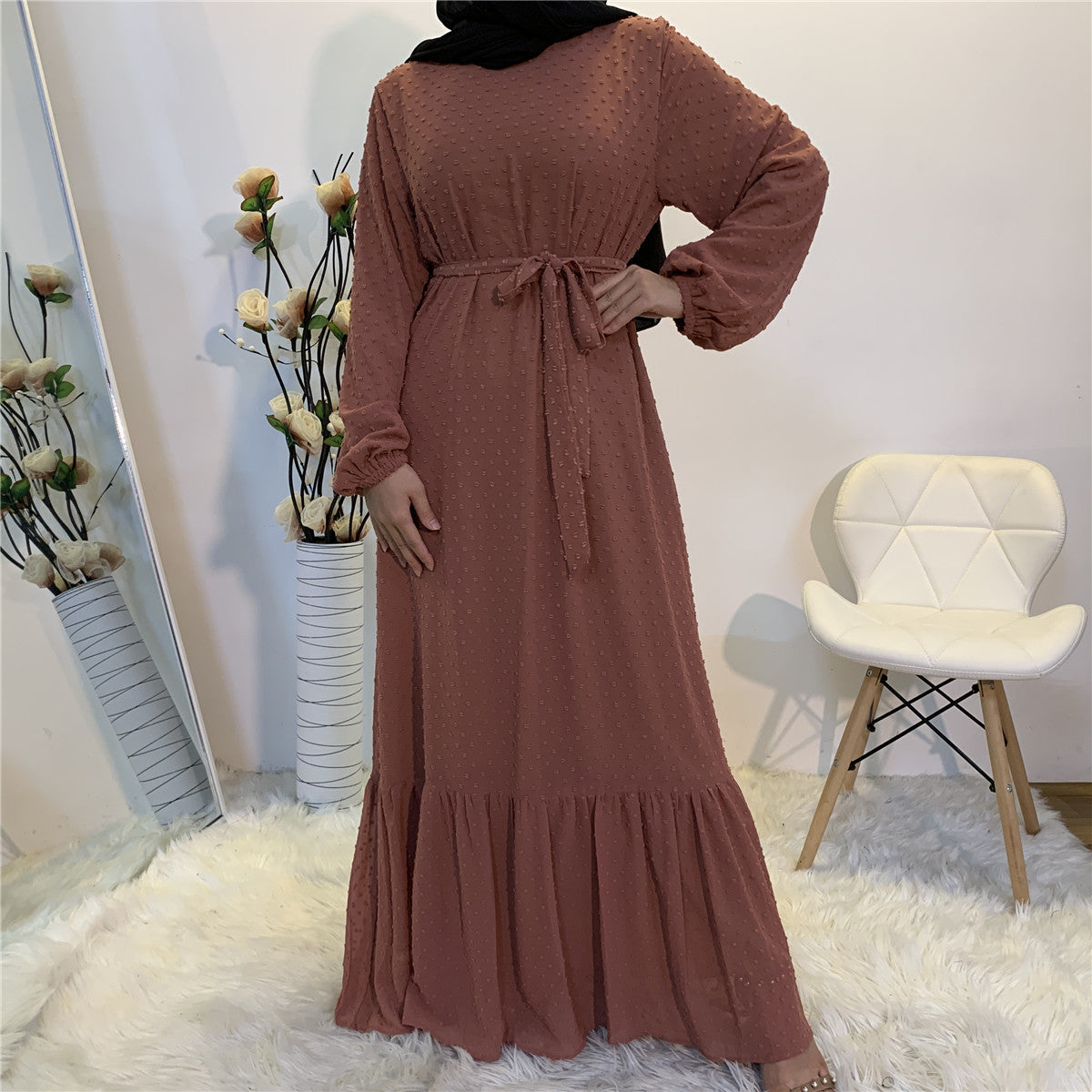 Women's Patchwork Long-sleeved Modest Dress