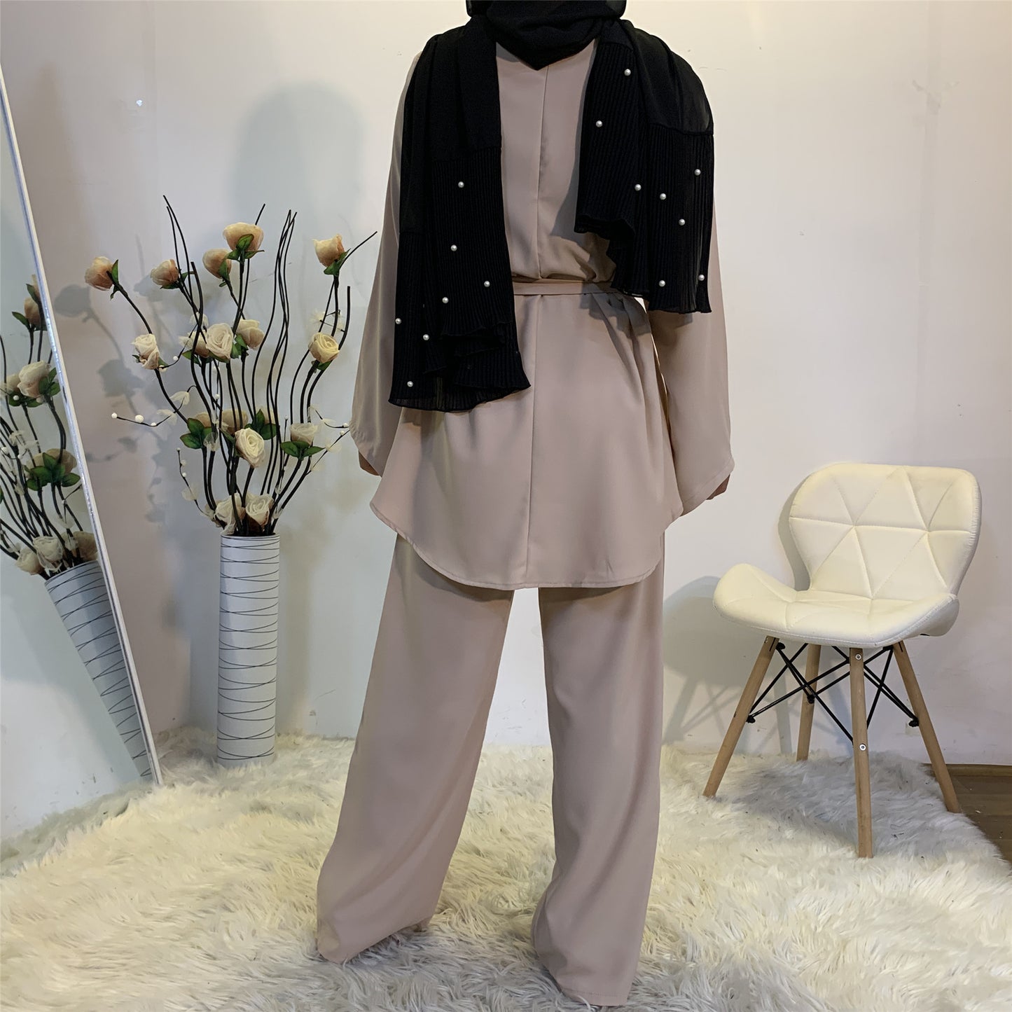 Simple Wide Leg Pants Lace-Up Set
