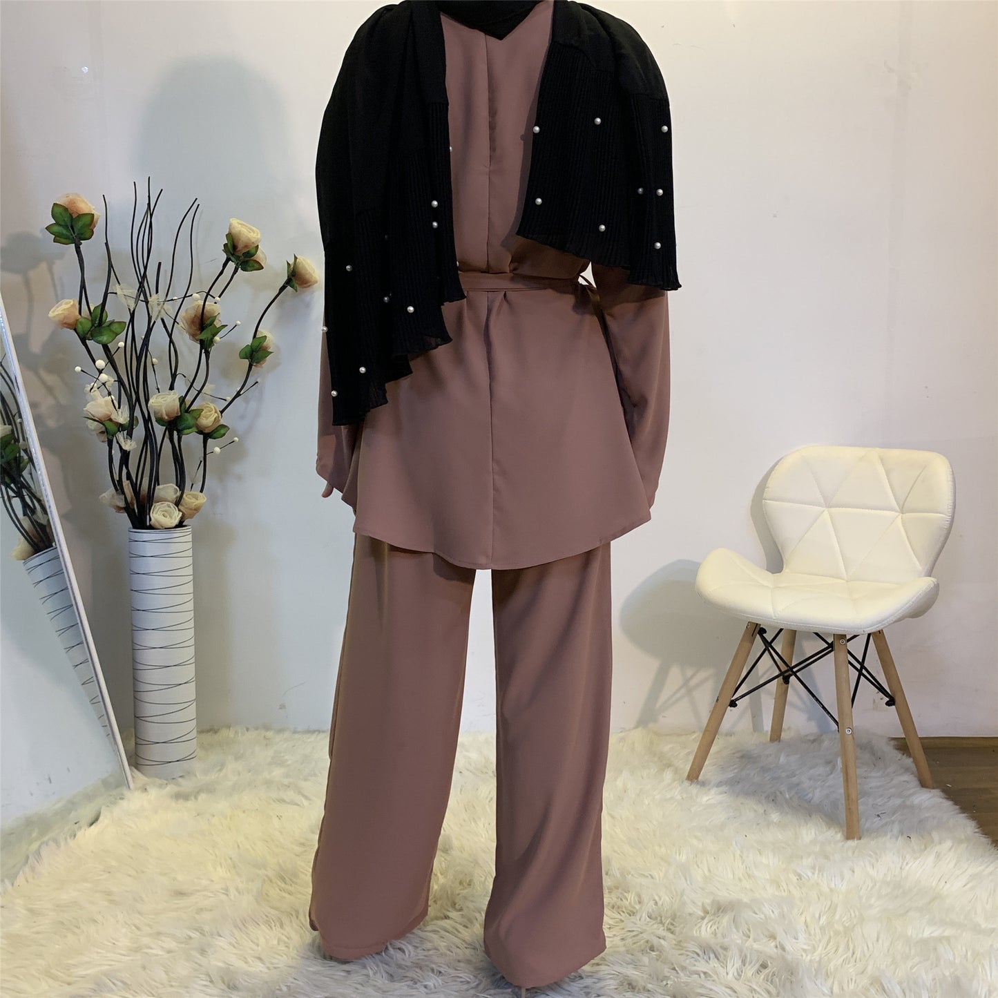 Simple Wide Leg Pants Lace-Up Set