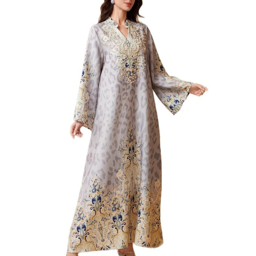 Muslim Polyester Crystal Studded Party Maxi Dress