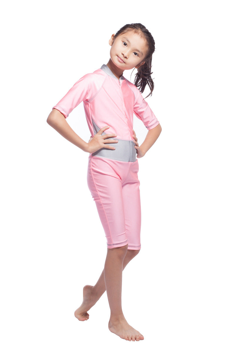 Girls Conservative Colored Swimsuits Burkini