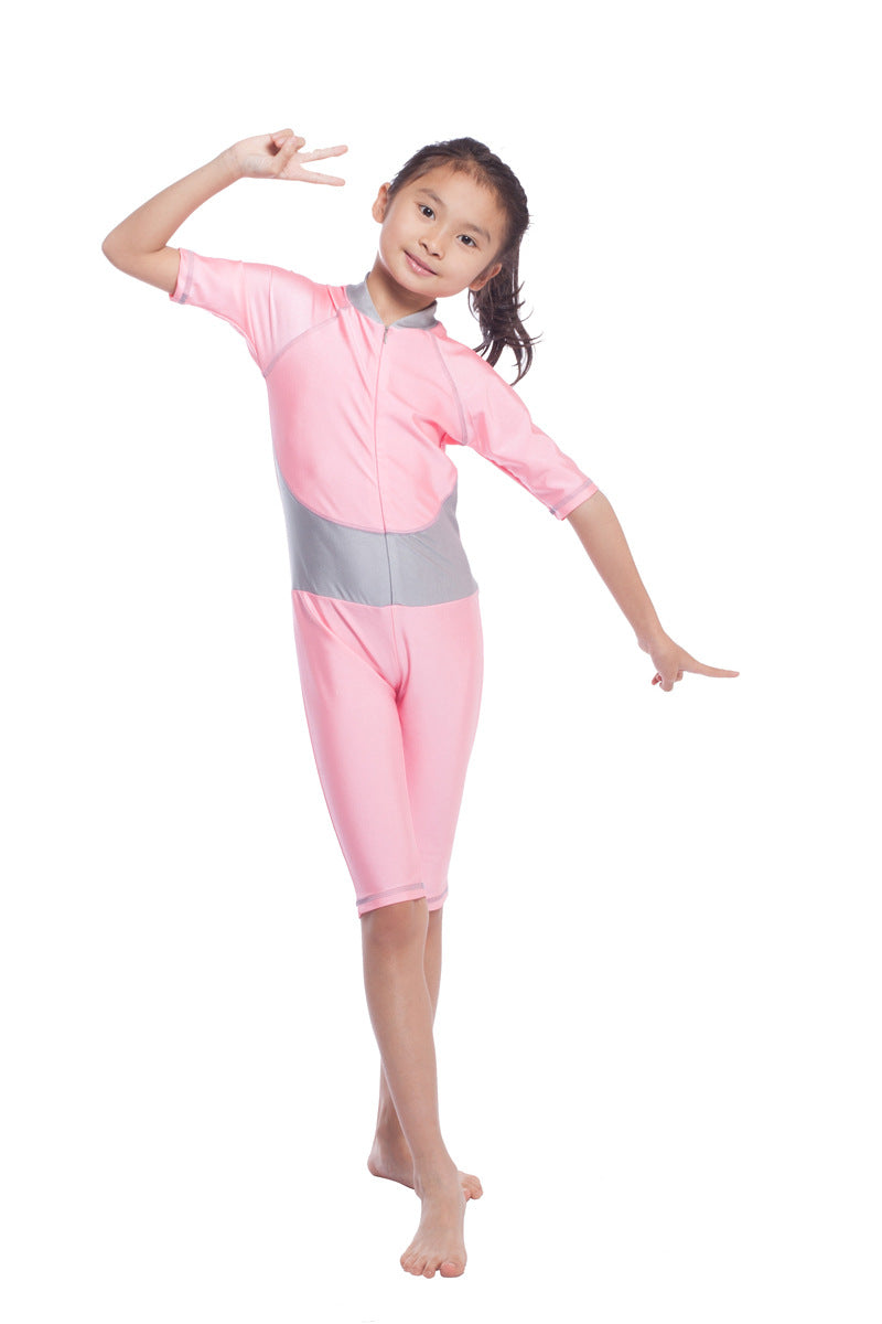 Girls Conservative Colored Swimsuits Burkini