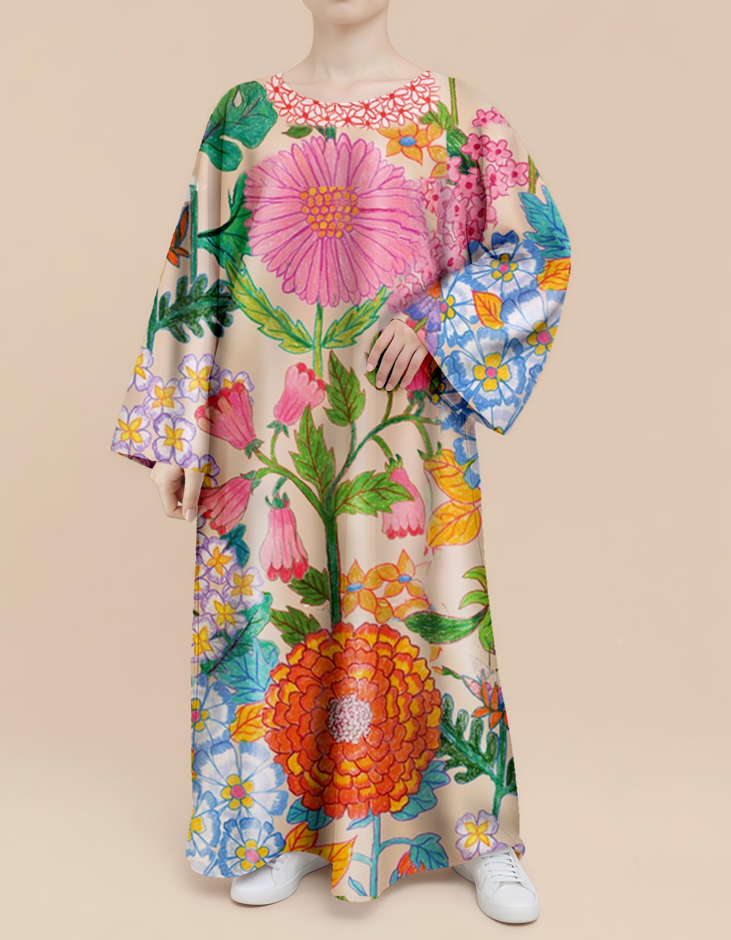 Colorful Garden Floral Nursing Kaftan Dress – Modest Eid Wear