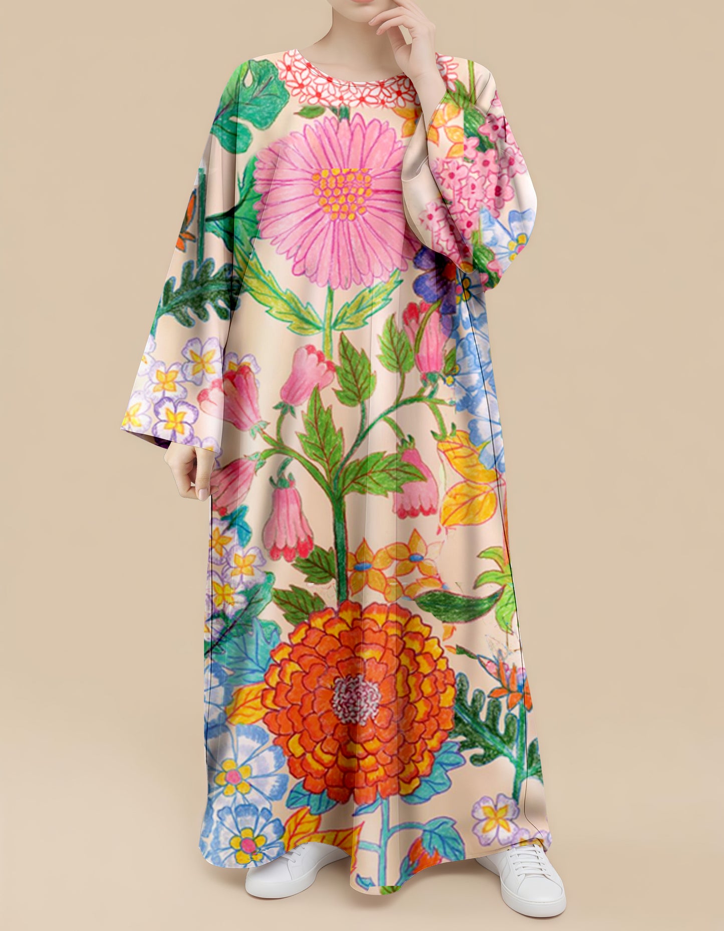 Colorful Garden Floral Nursing Kaftan Dress – Modest Eid Wear