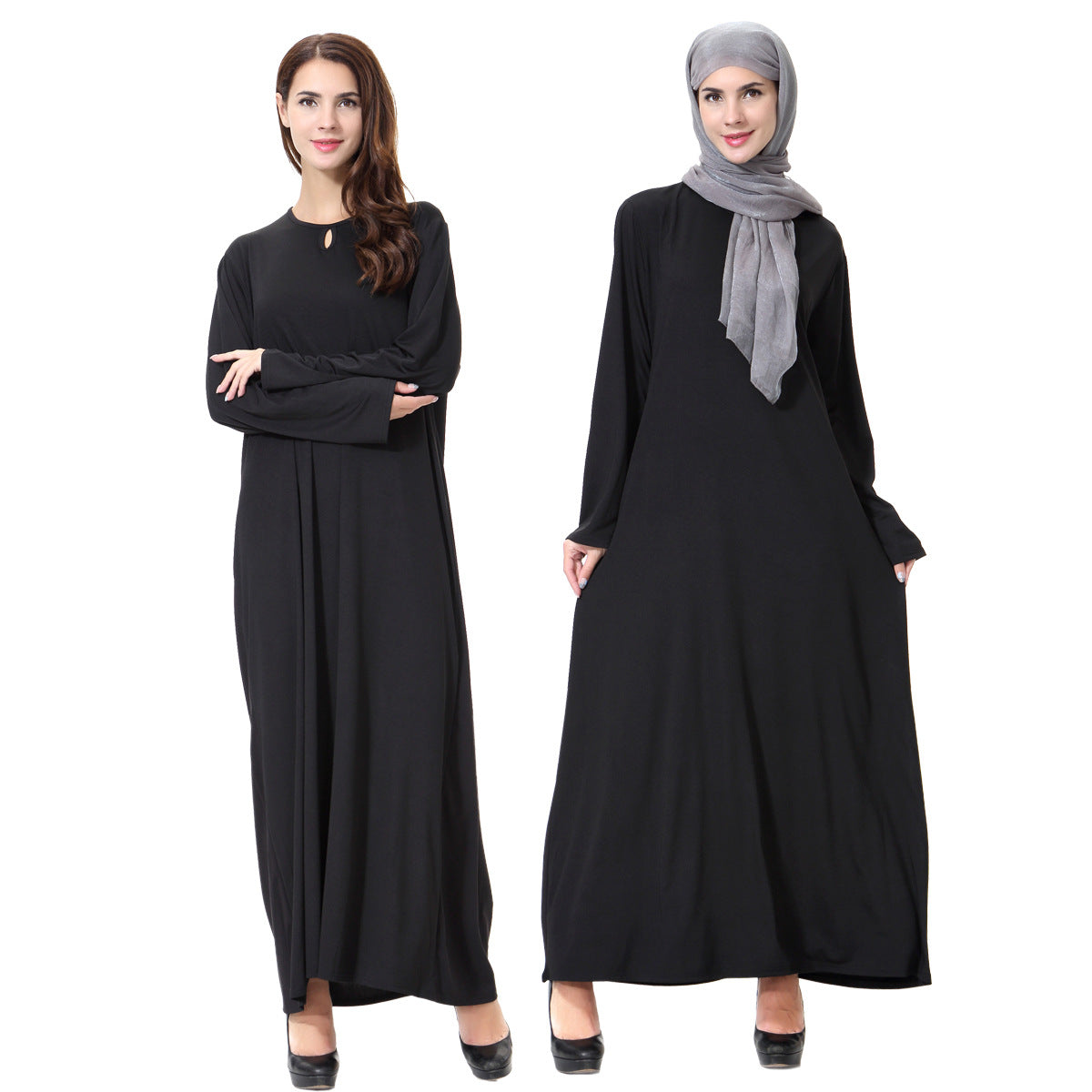 Women's Plain Crewneck Black Abaya Dress