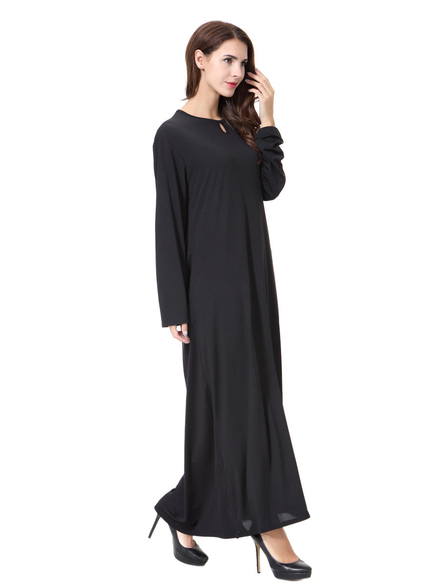Women's Plain Crewneck Black Abaya Dress