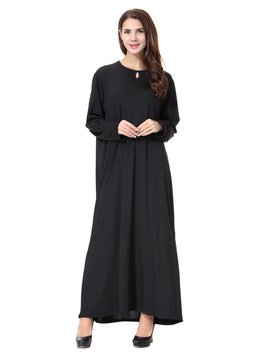 Women's Plain Crewneck Black Abaya Dress