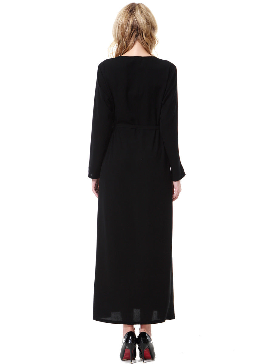 Women's Round Neck Solid Chiffon Zipper Dress