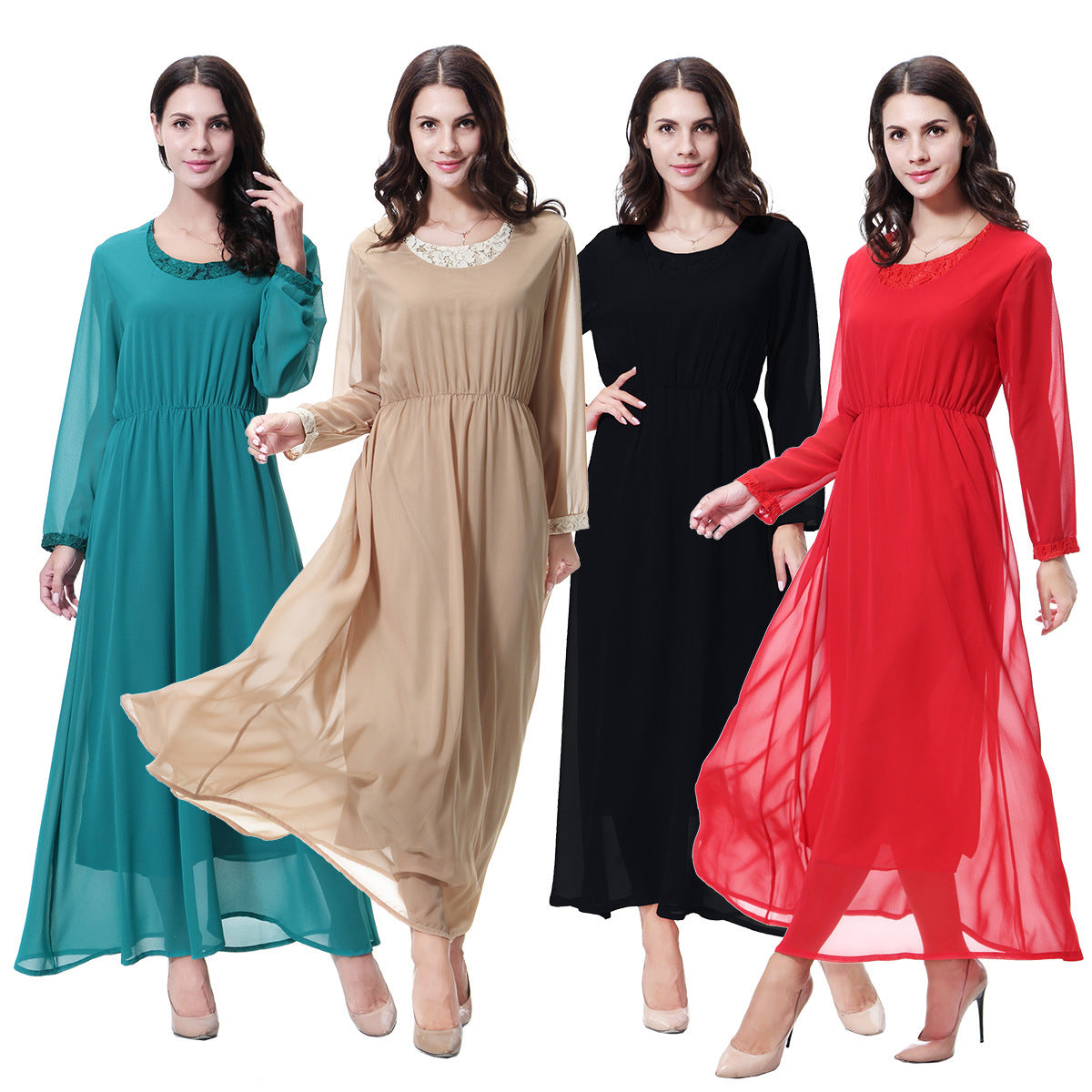 Women's Crewneck Chiffon Lace Dress