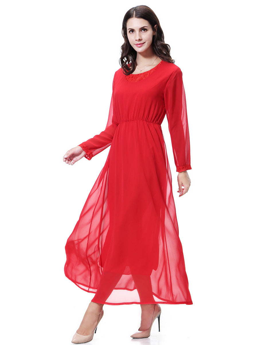 Women's Crewneck Chiffon Lace Dress