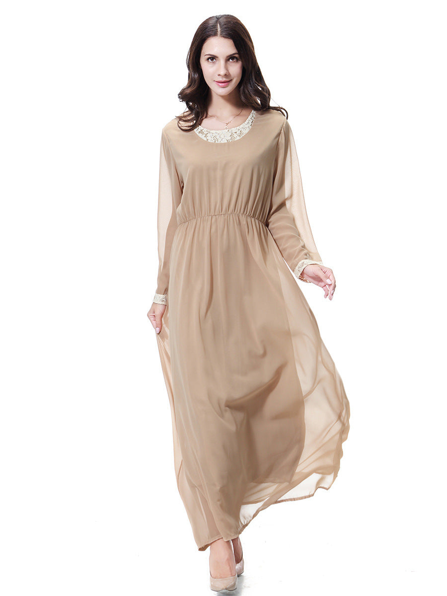 Women's Crewneck Chiffon Lace Dress