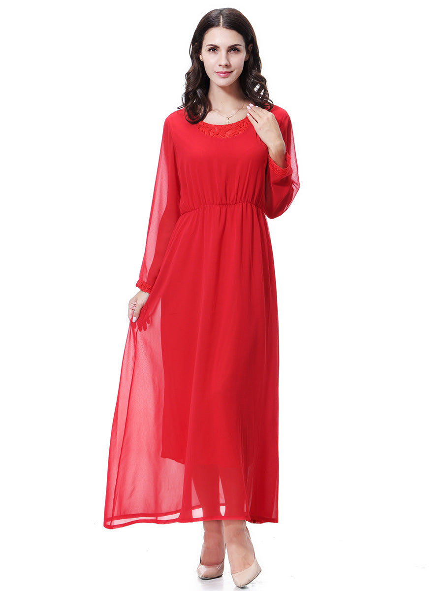 Women's Crewneck Chiffon Lace Dress