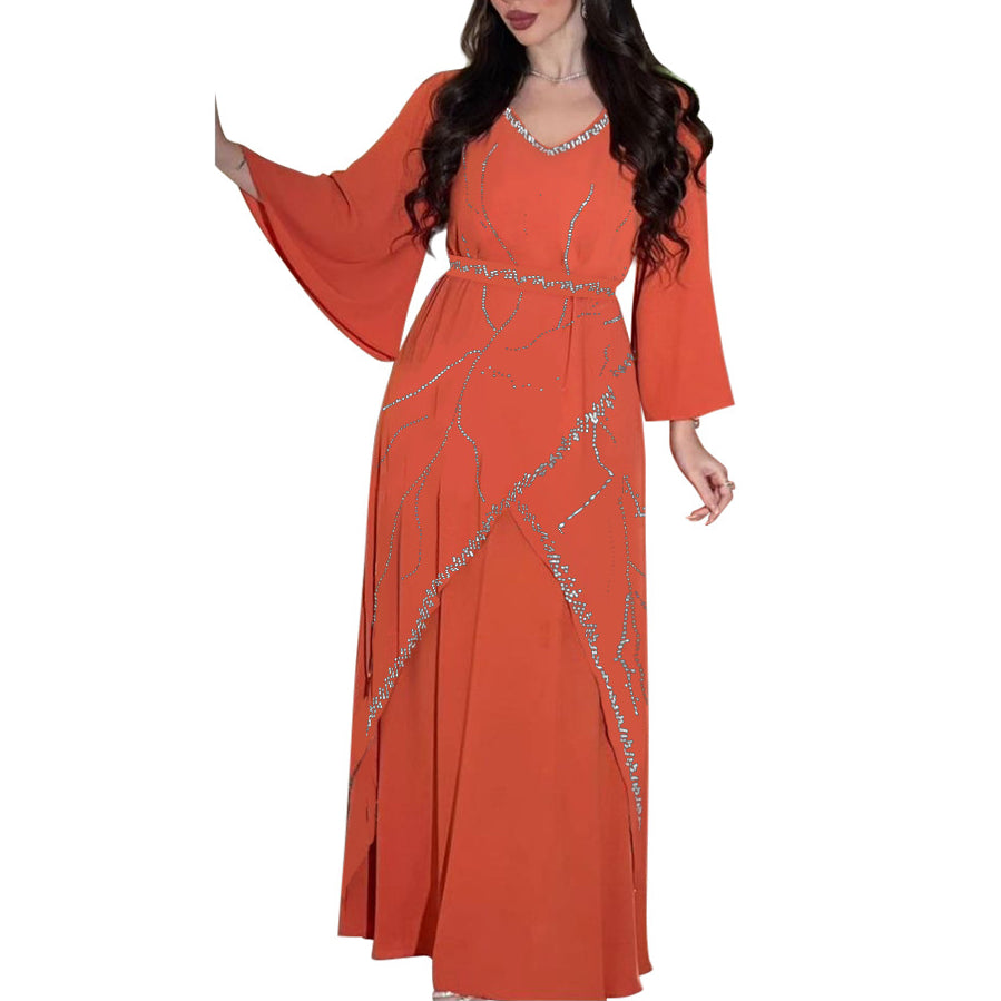 Women's Hot Diamond Chiffon Dress with Belt