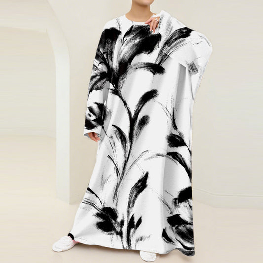 Monochrome Floral Nursing Kaftan Dress – Artistic Modest Style