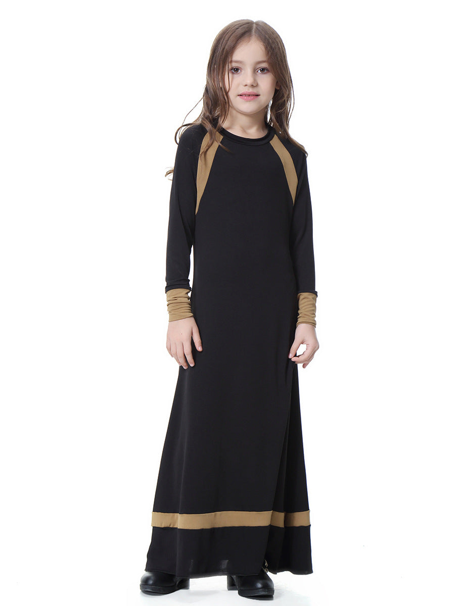 Girls Solid Color Long-sleeved Dress