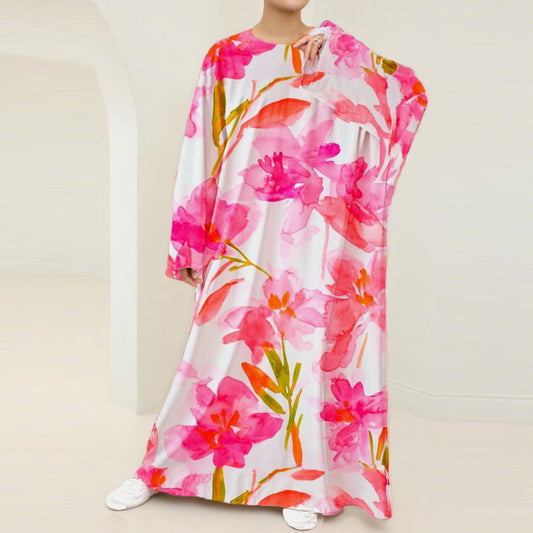 Pink Watercolor Floral Nursing Kaftan Dress – Modest Summer Wear
