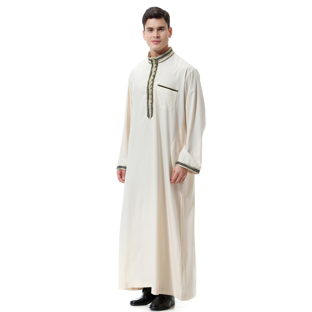 Men's Appliqué Stand-up Collar Robe