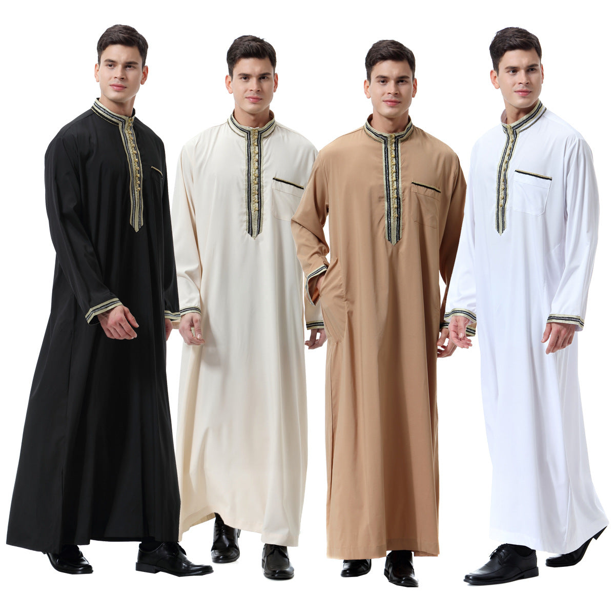 Men's Appliqué Stand-up Collar Robe
