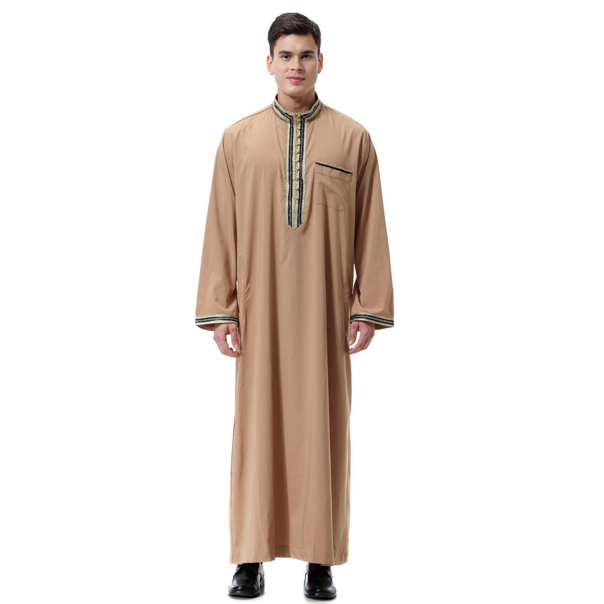 Men's Appliqué Stand-up Collar Robe
