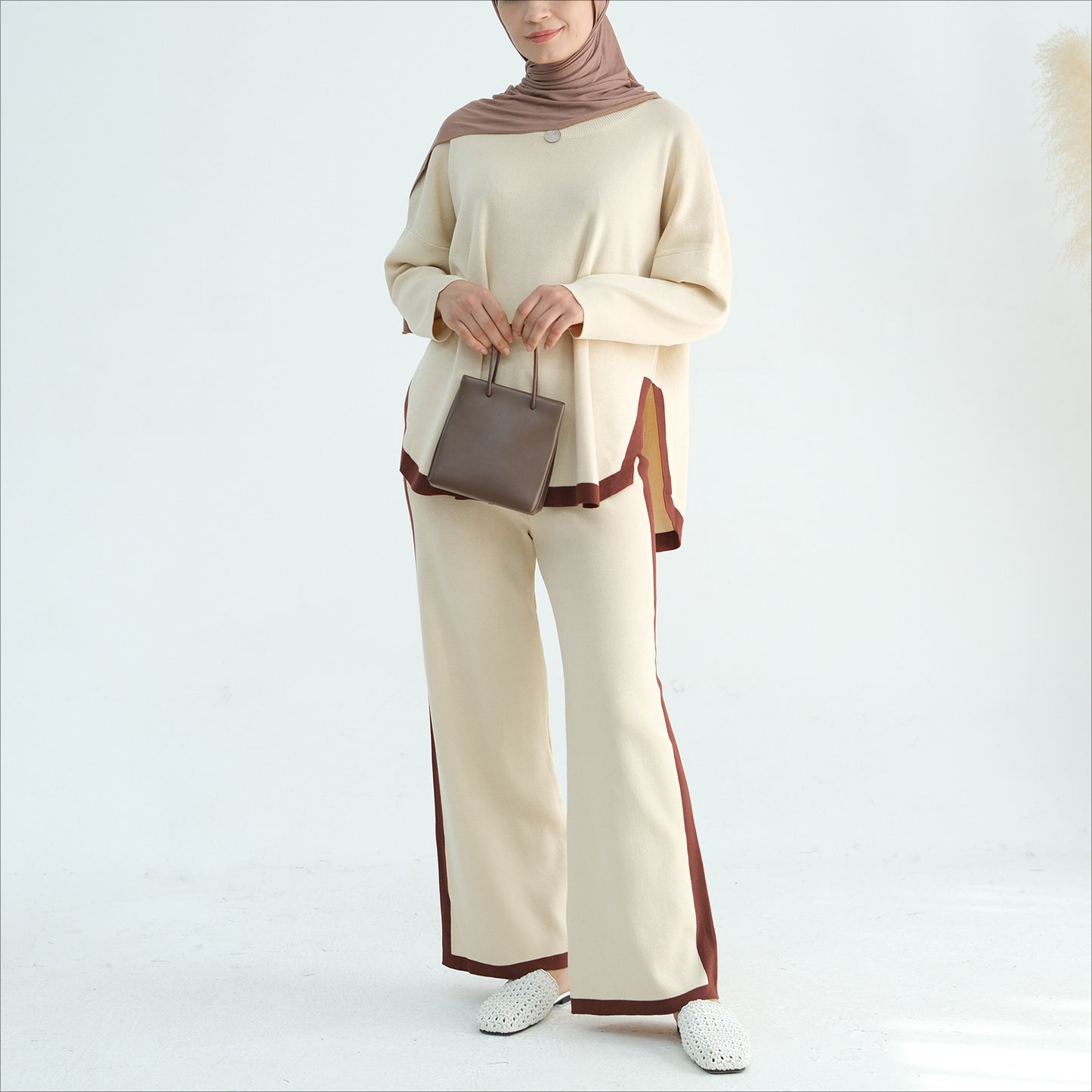 Thickened Knitted Sweater Wide-Leg Pants Trousers Two-Piece Set