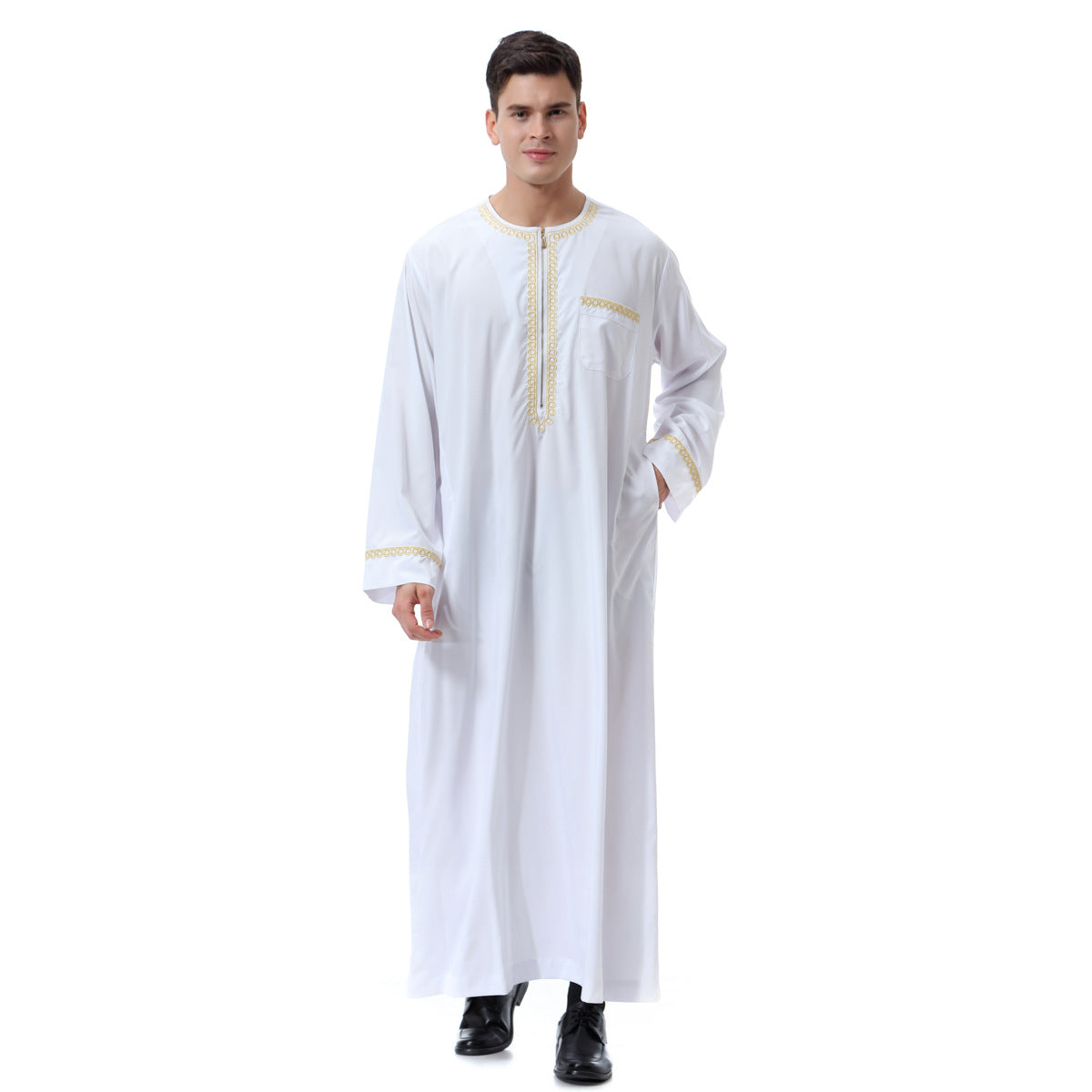 Men's Printed Zippered Crewneck Thobe