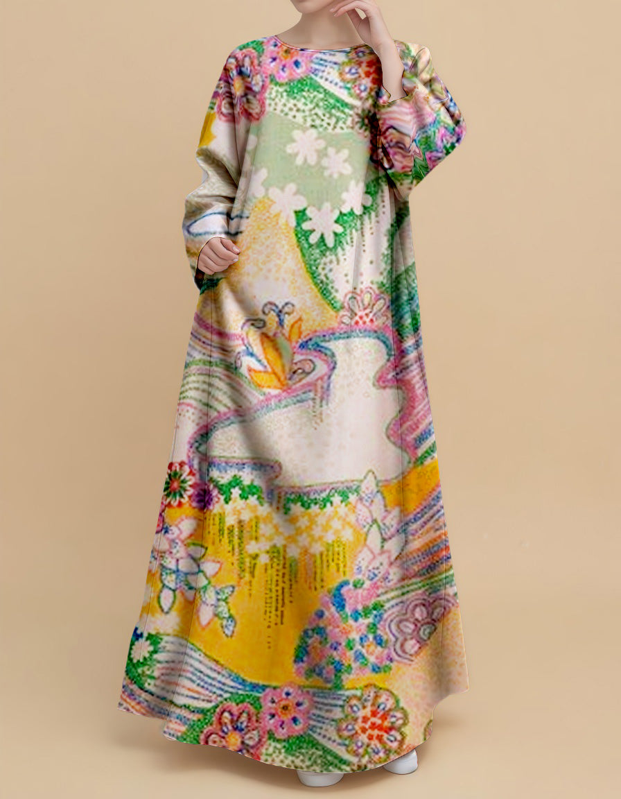 Crayon Floral Nursing Kaftan Dress – Modest Artistic Style