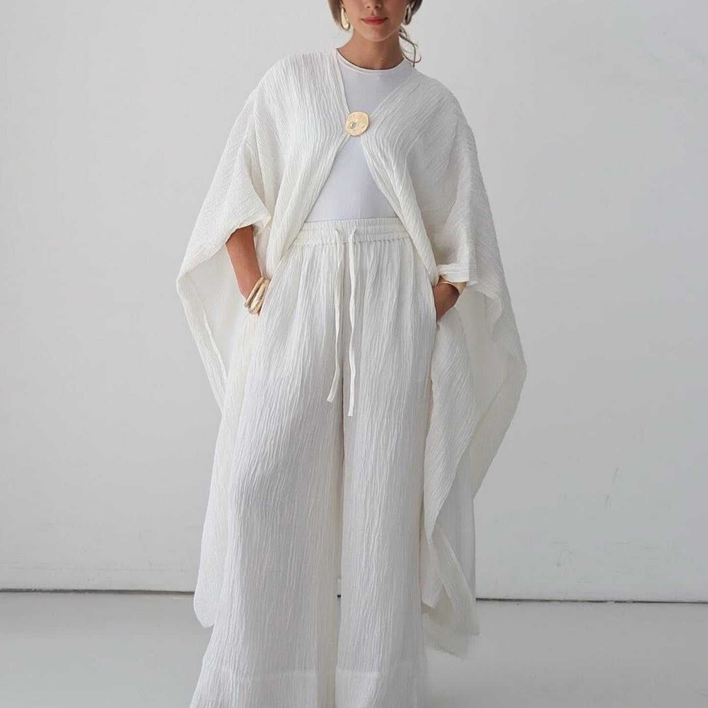Women's Buttoned Cardigan and Pants Two-piece Set