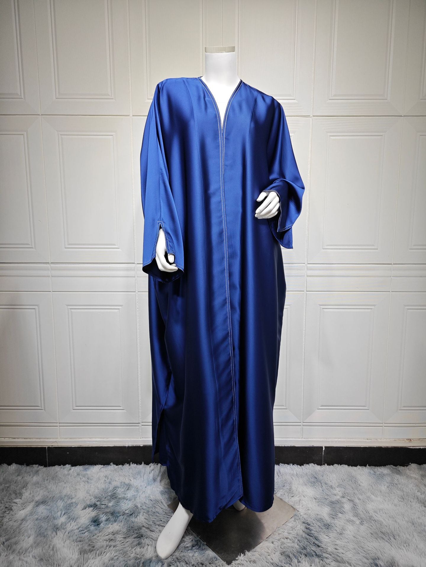 Loose Solid-colored Satin Open Abaya