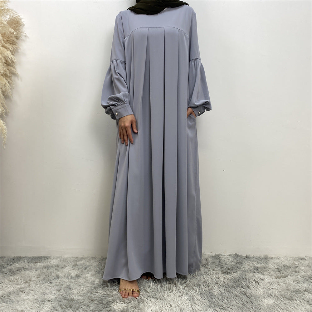 Women's Crewneck Solid Pleated Dress