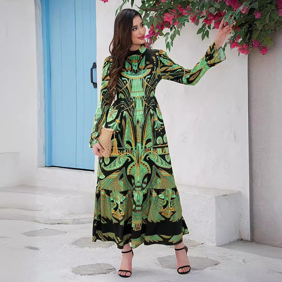 Women's Printed Flared Sleeve Oversized Dress