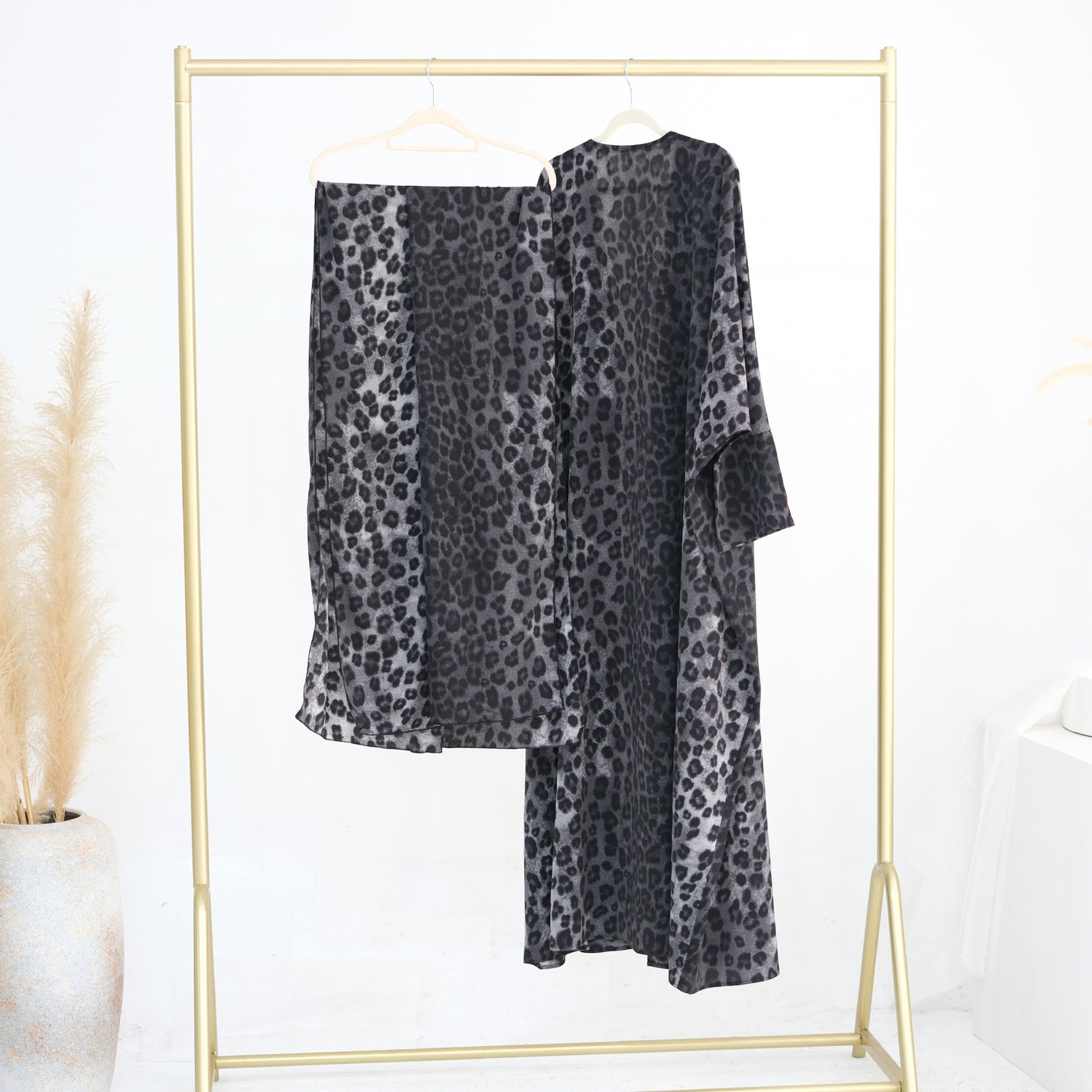 Leopard Abaya Open Front Cardigan in Lightweight Chiffon