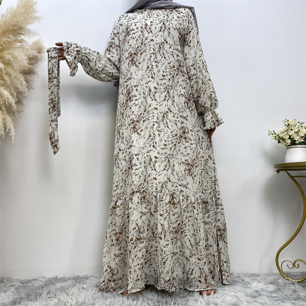 Printed Flared Sleeve Chiffon Dress