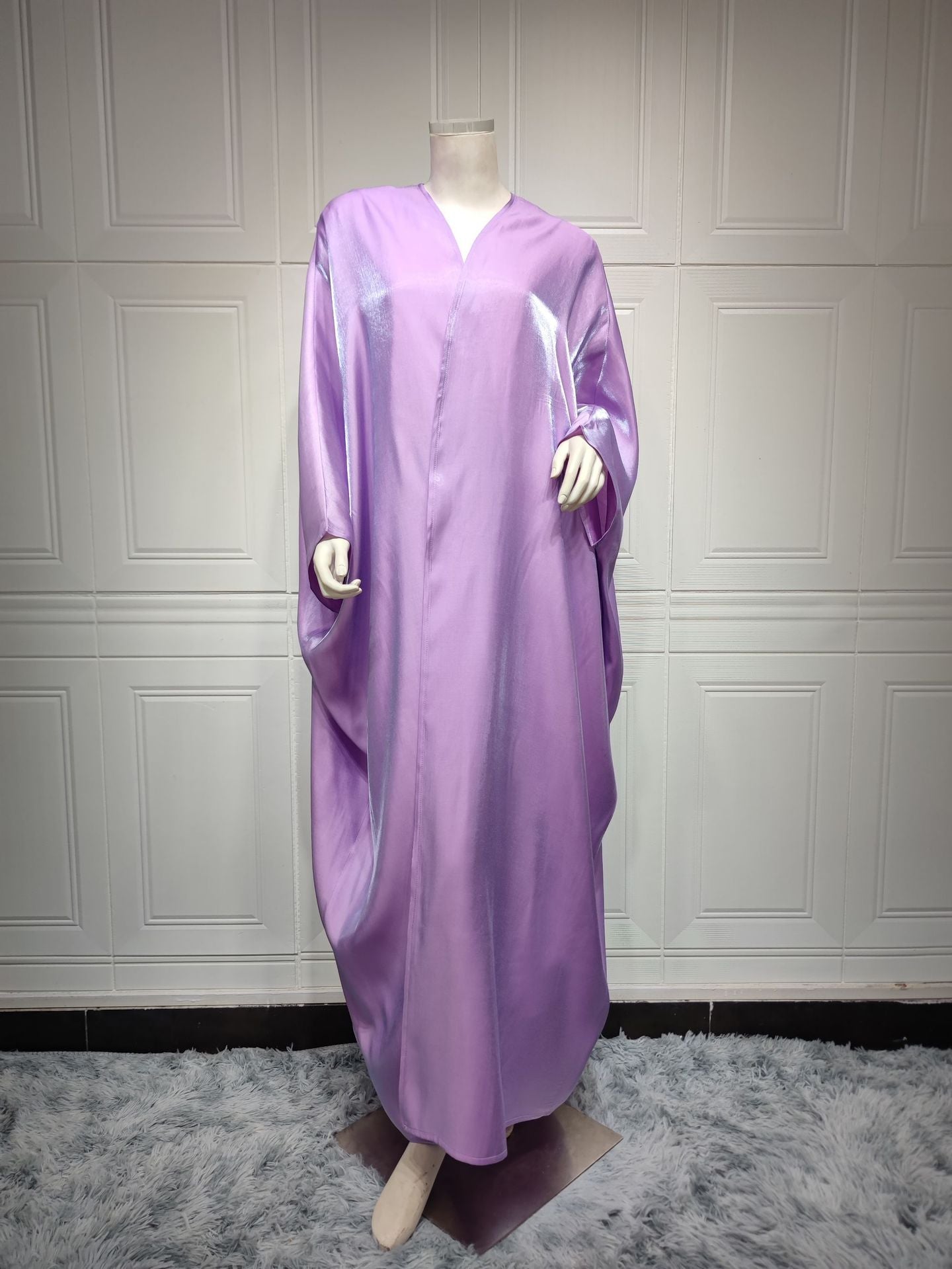 Women's Bright Silk Satin Solid Batwing Sleeve Robe
