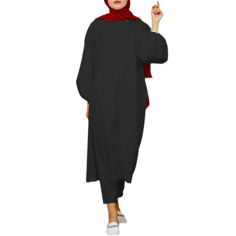 Solid Color Long-sleeved Crewneck Trouser Sets