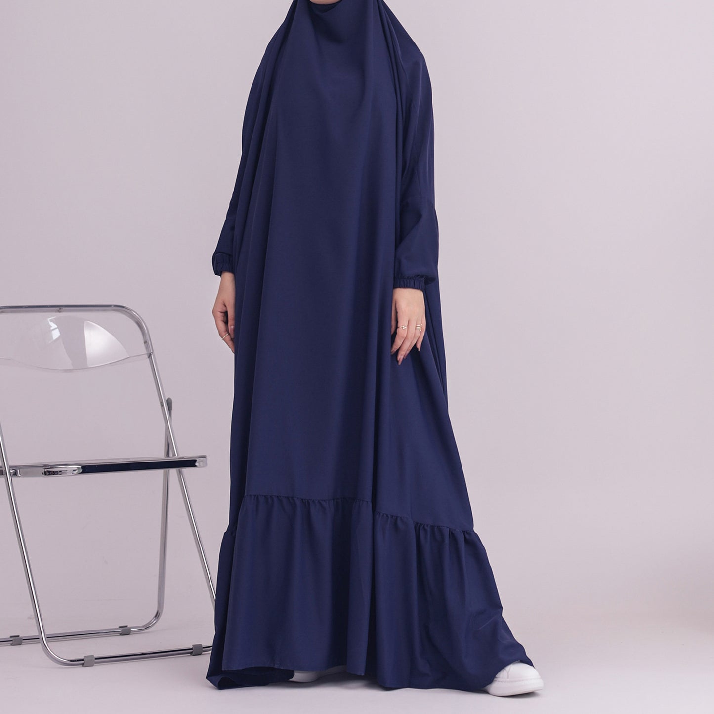 Women's Solid Color Robe Dress Jilbab Include Headscarf