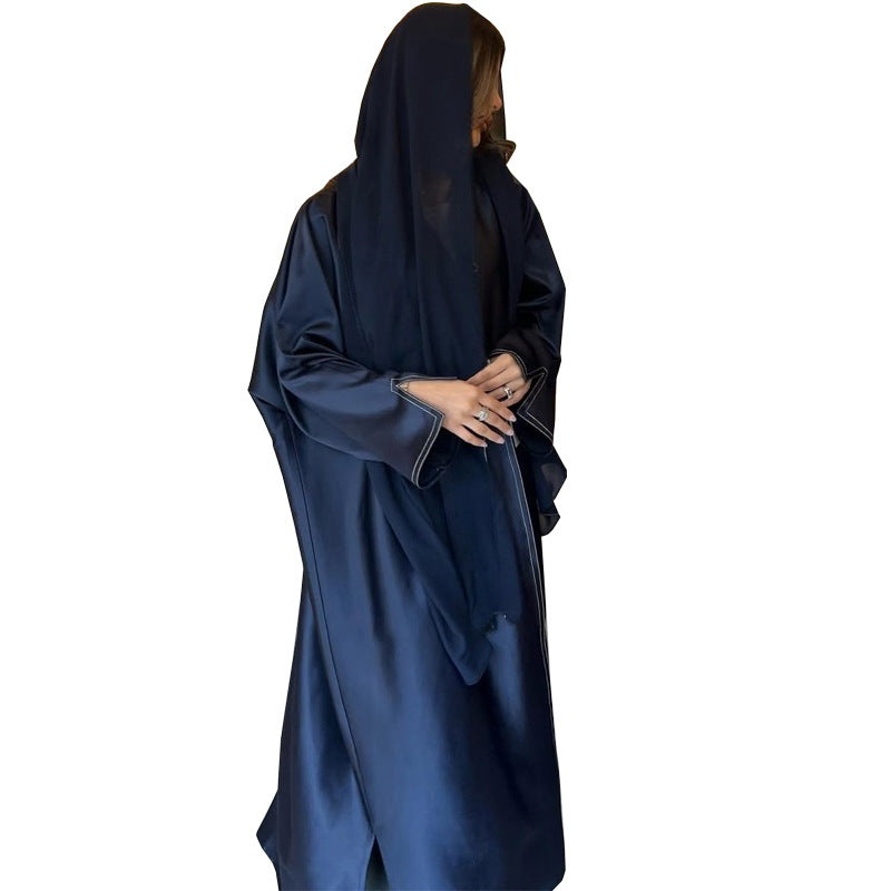 Loose Solid-colored Satin Open Abaya