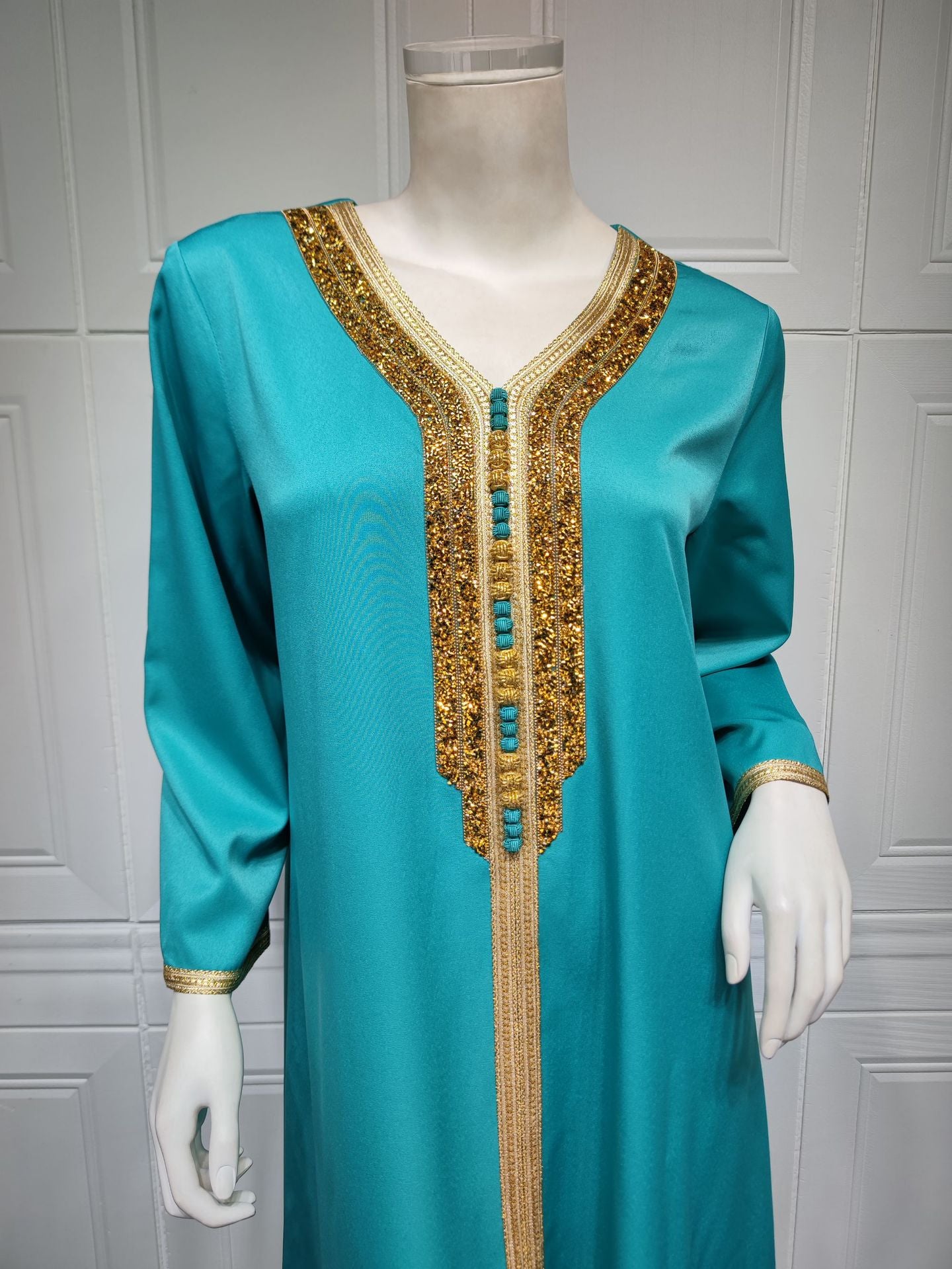 Women's Muslim Luxury Diamond Rhinestone Robe Two Piece Sets