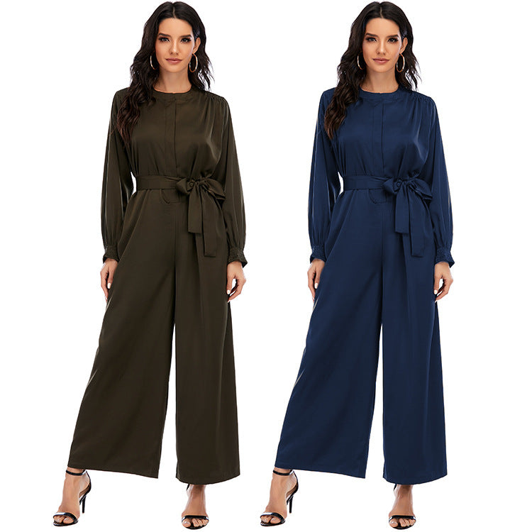 Women's Solid Color Tunic One-piece Wide Leg Pants