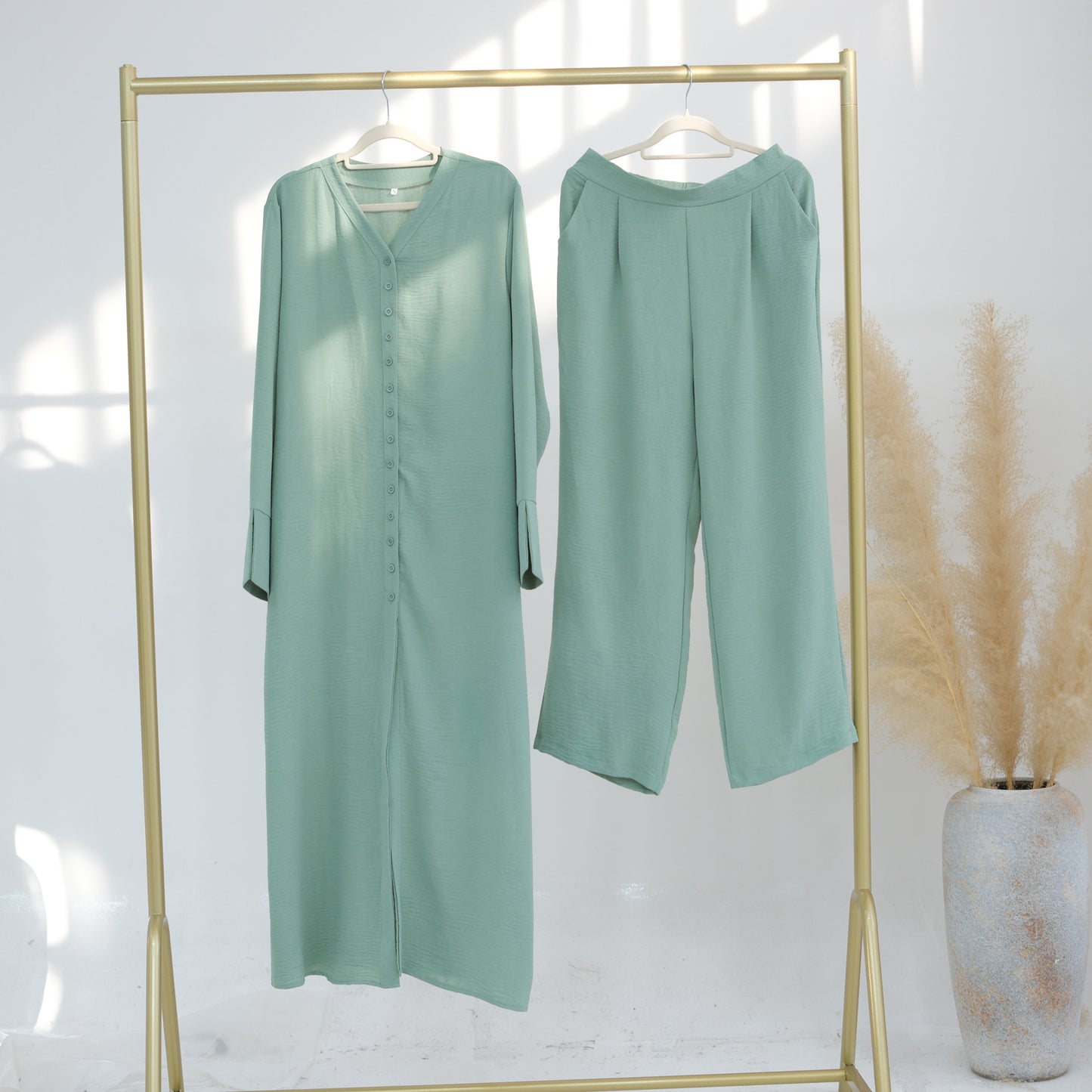 Women's Two-piece Set with Solid Color Buckles