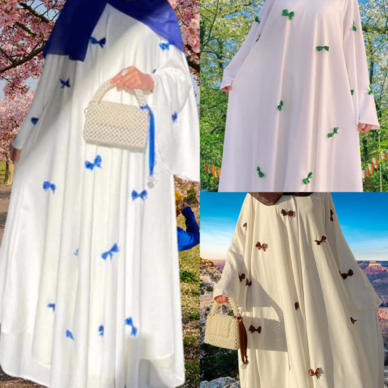 Muslim Women's Loose Flared Sleeve Bow Dress