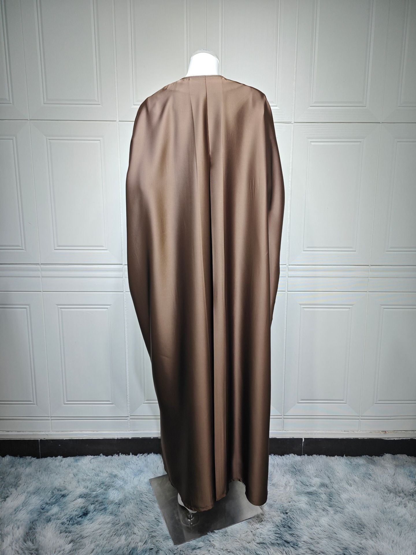 Loose Solid-colored Satin Open Abaya