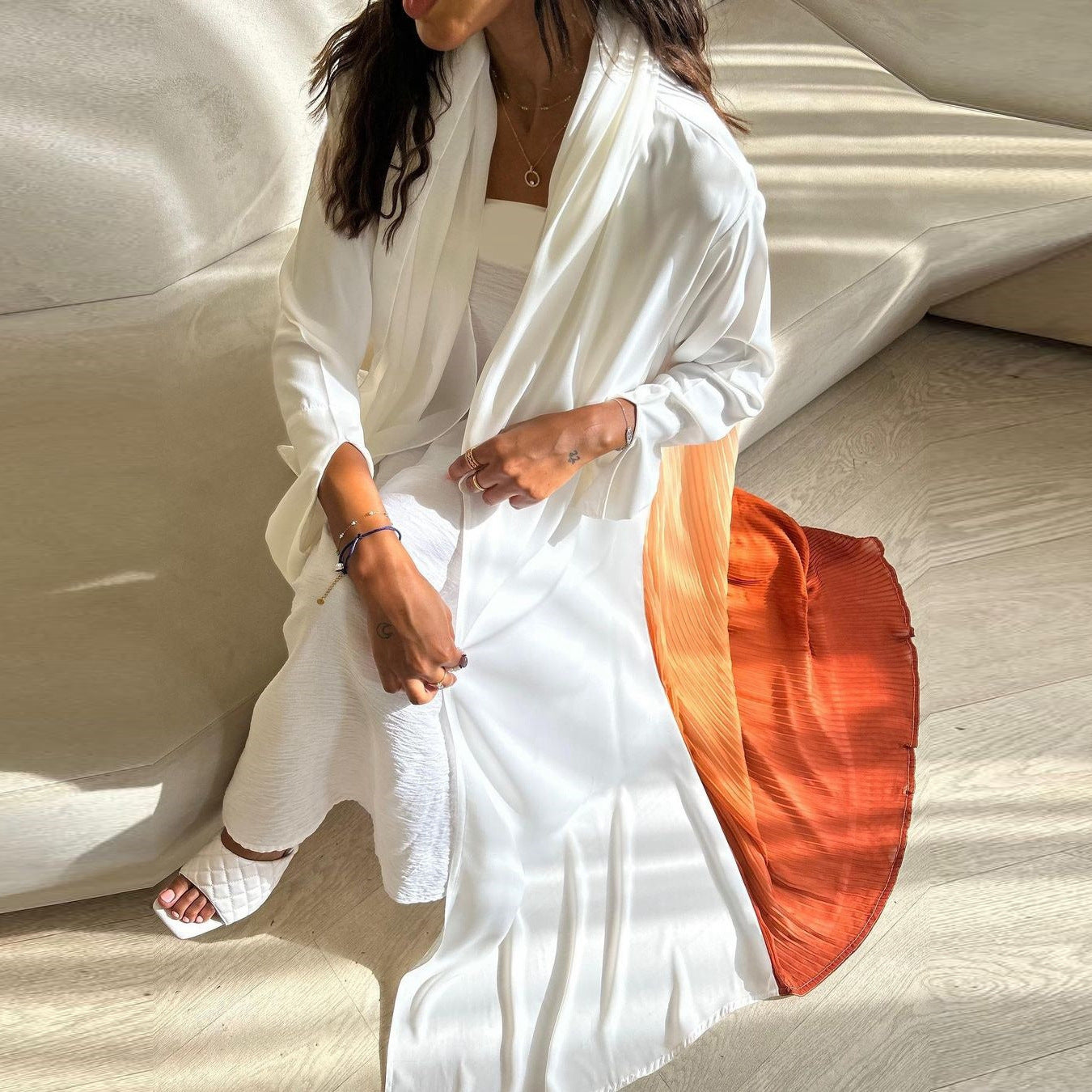 Women's Chiffon Pressed Pleated Patchwork Robe