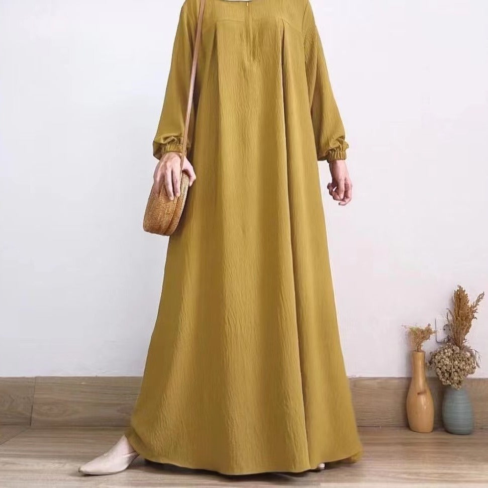 Women's Solid Color Long Sleeve Zipper Crewneck Dress