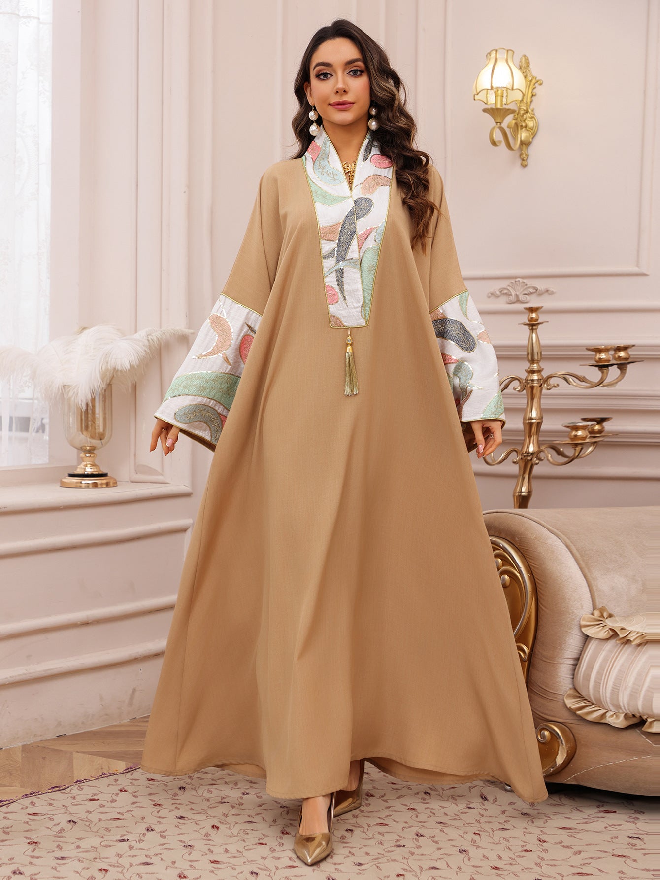 Women's Embroidered Panelled Fringed Dress