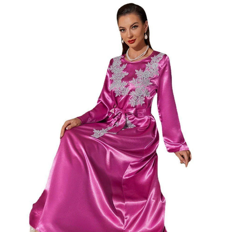 Women's Crewneck Long-sleeve Embroidered Dress