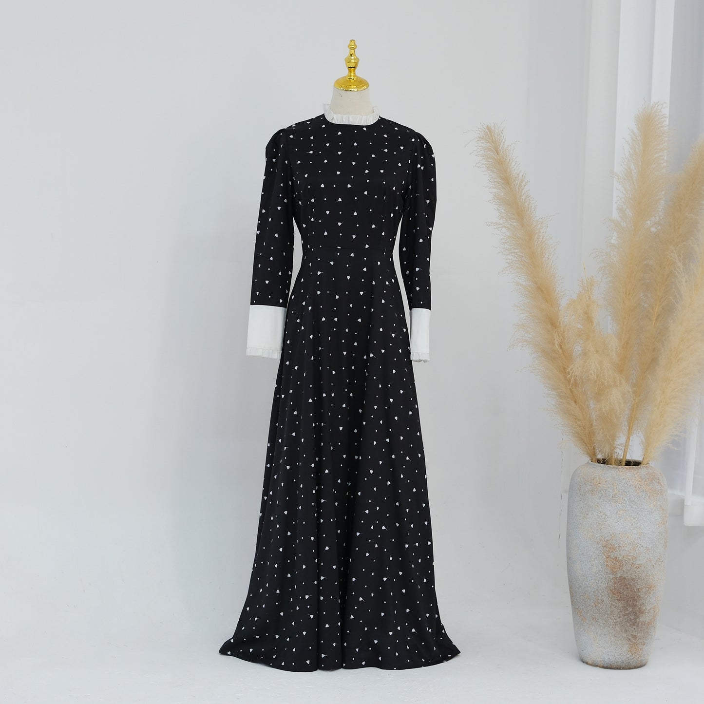Women's Printed Black Abaya Dress